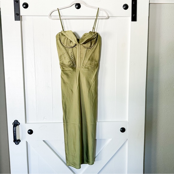 House of CB Myrna Slip Dress Corset Olive Green Size Small - Picture 8 of 16
